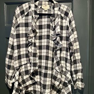 Atelier Nicole Miller Buffalo Check Ruffled Flannel Sz Med